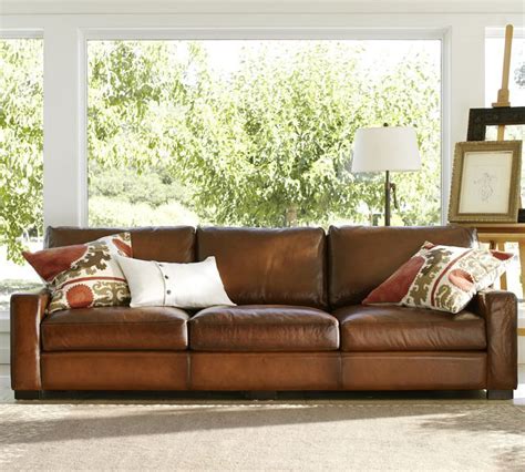 pottery barn leather sofa|pottery barn leather sofa review.